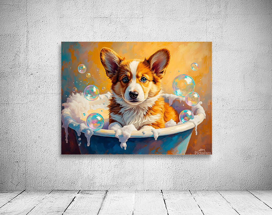 Happy Corgi Puppy Enjoys Bath Time Fun Wall Preview