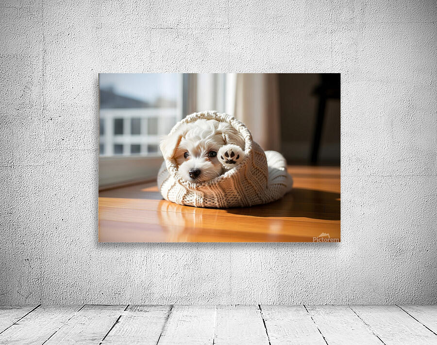 Bichon Frise Puppy Peeking From Sweater Sleeve Wall Preview