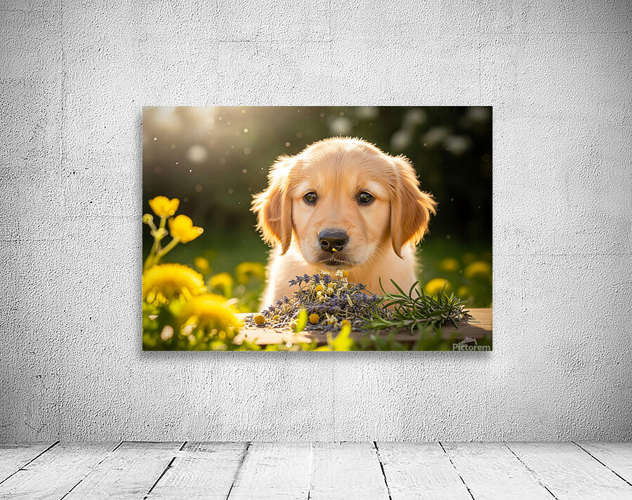 Golden Retriever Puppy Discovers Herb Pile Wall Preview