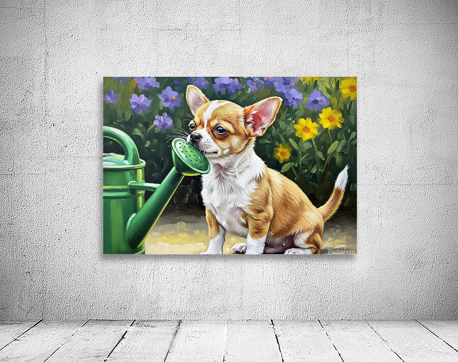 Chihuahua Puppy Discovers Garden Watering Can Wall Preview