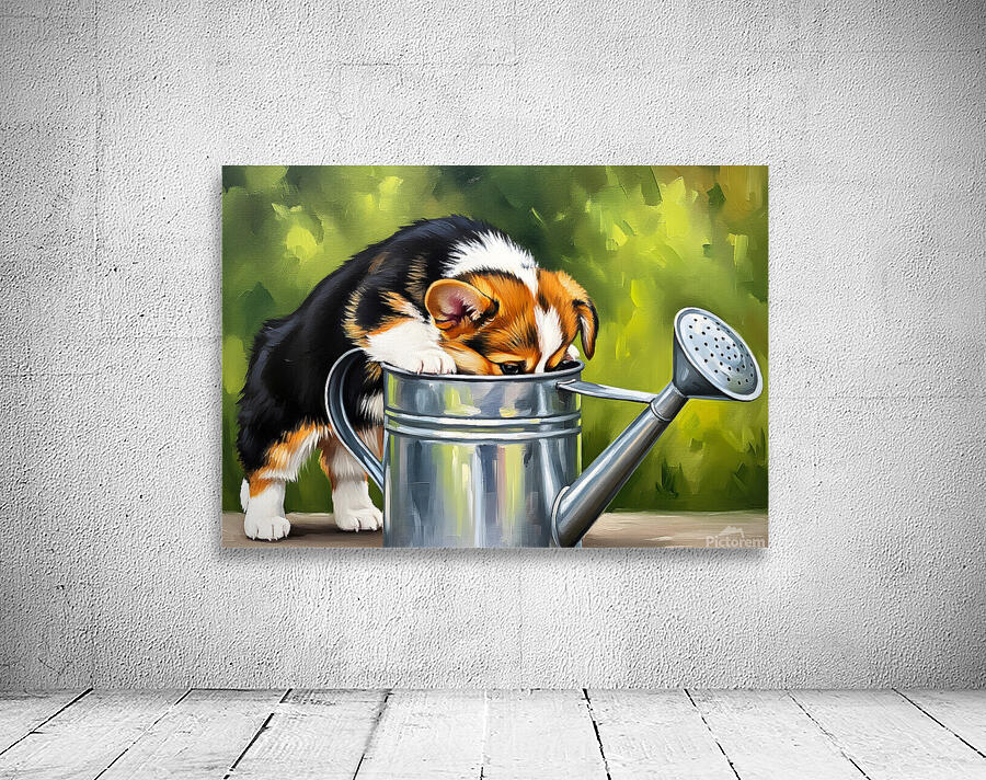 Wet Corgi Puppy Emerges From Watering Can Adventure Wall Preview
