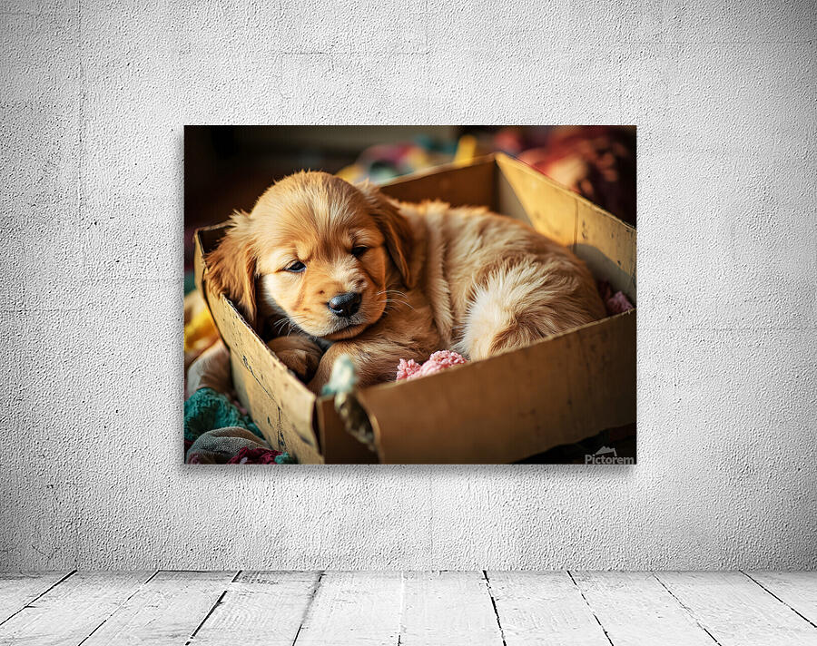 Golden Retriever Puppy Ready To Leave Box Fort Wall Preview