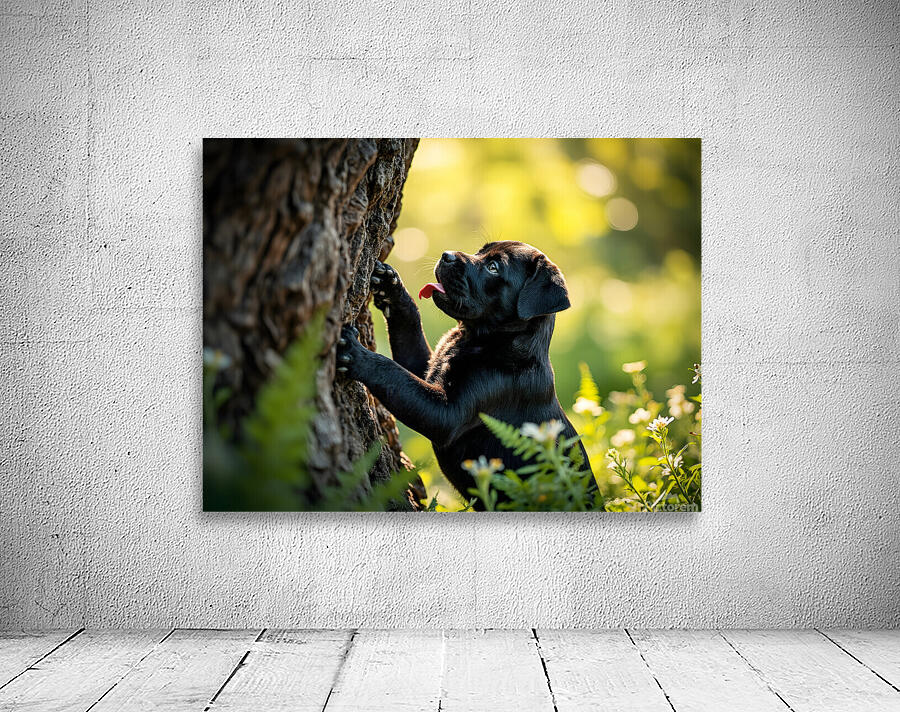 Cane Corso Puppy Spots Squirrel At Tree Base Wall Preview