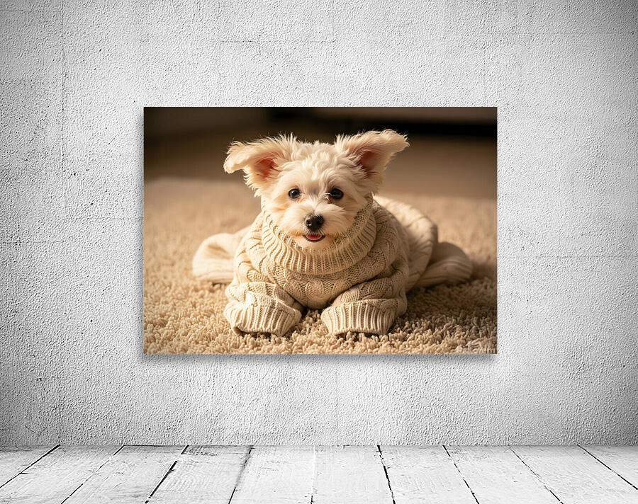 Proud Bichon Frise Puppy Wearing Cozy Sweater Wall Preview