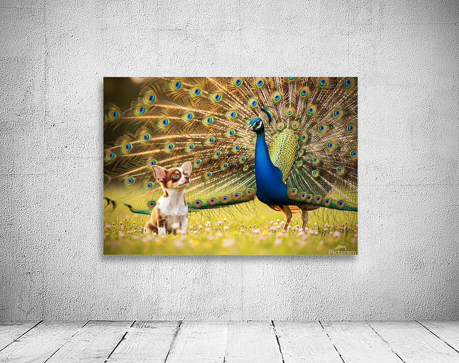 Chihuahua Puppy Tries To Copy Peacocks Elegance Wall Preview