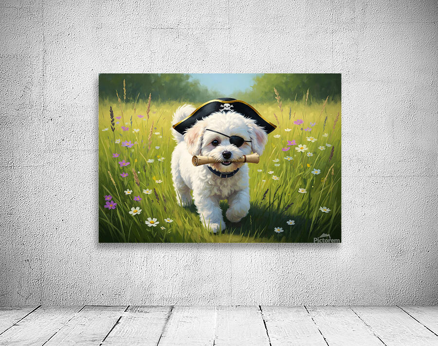 Bichon Frise Puppy Discovers Pirate Treasure Map Wall Preview