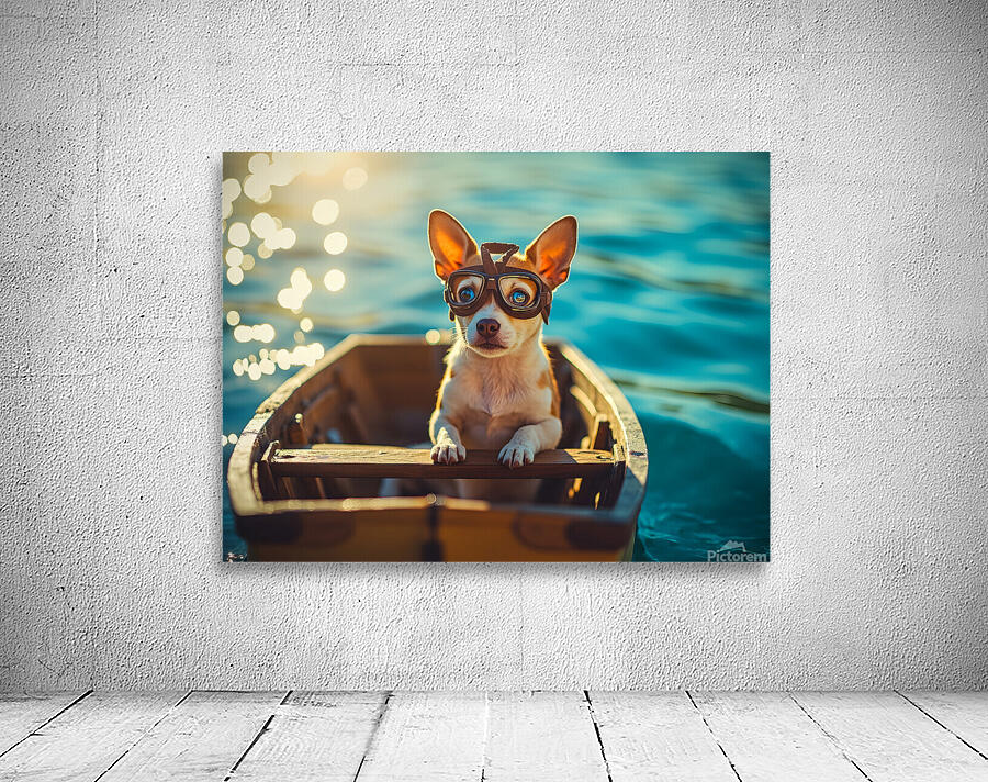 Chihuahua Puppy At Lake With Aviator Goggles Wall Preview