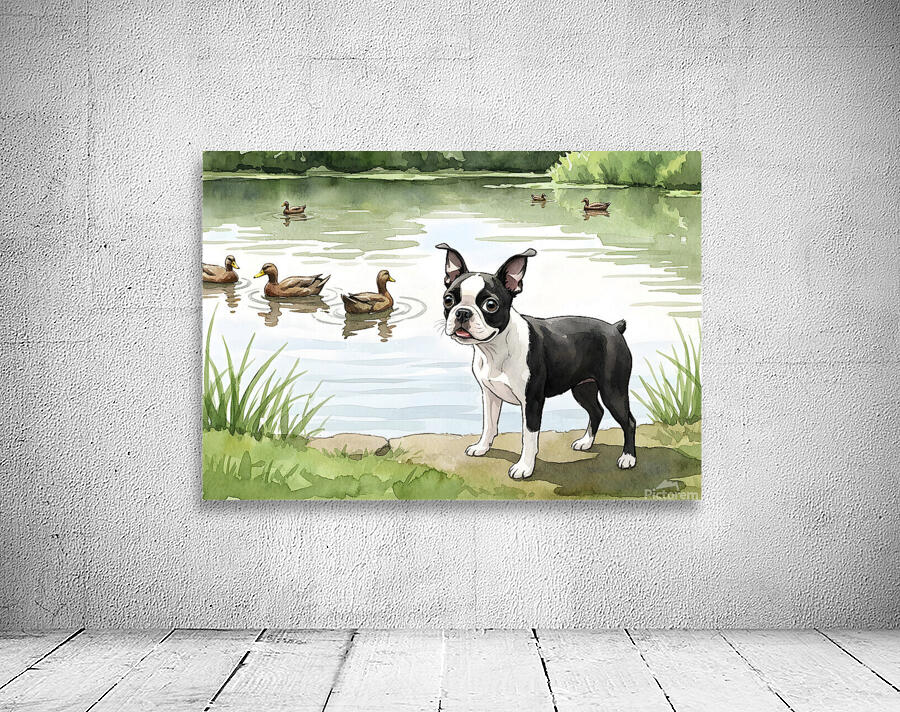 Boston Terrier Puppy Discovers A Peaceful Pond Wall Preview