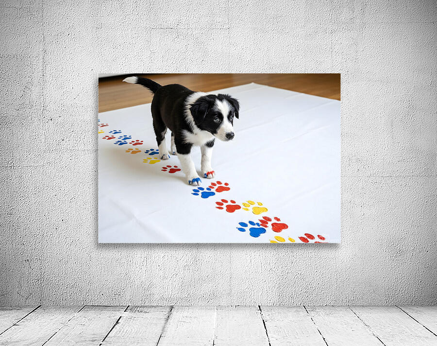 Border Collie Puppy Proudly Shows Off Finished Paw Art Wall Preview