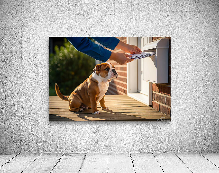 Bulldog Puppy Waves Goodbye To Mail Carrier Wall Preview