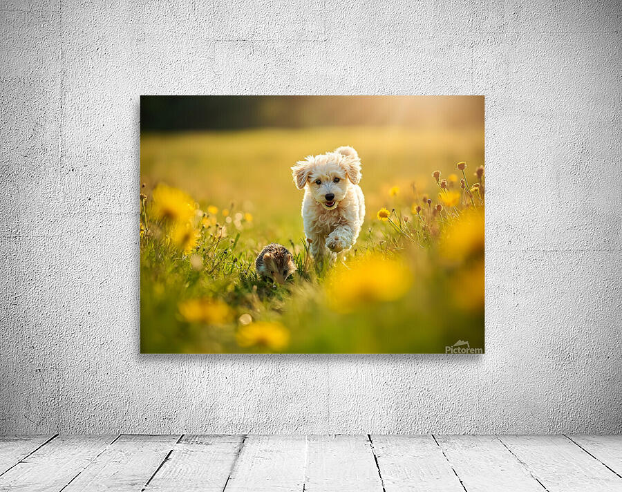 Poodle Puppy Rests Peacefully With Hedgehog Companion Wall Preview