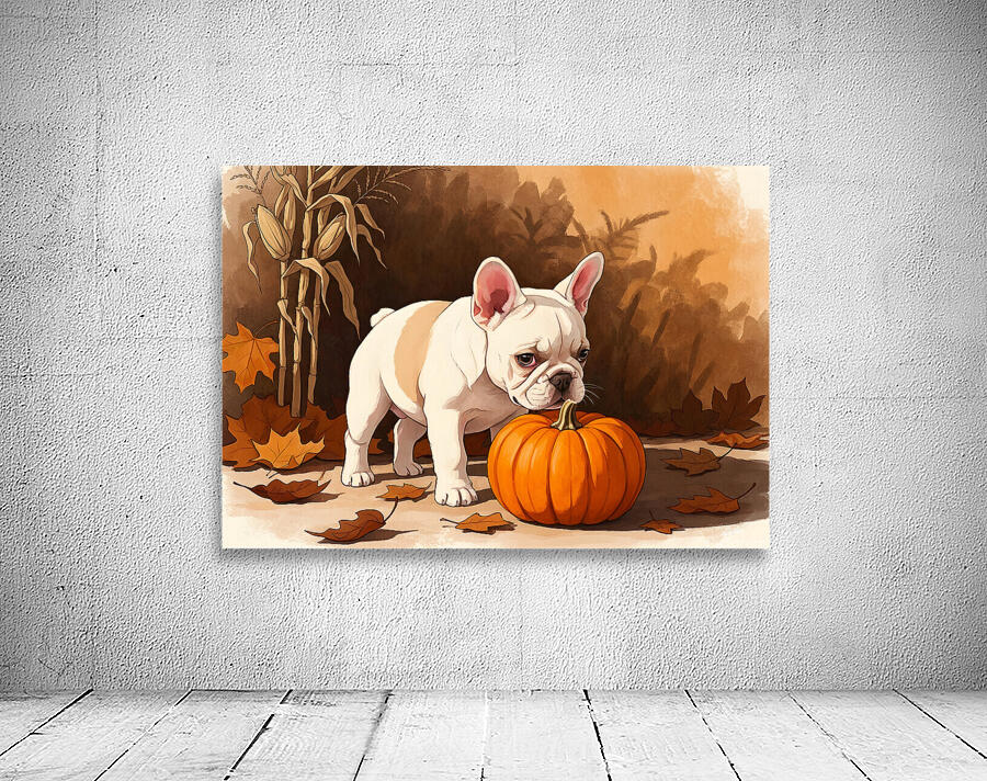 French Bulldog Puppy Discovers Autumn Pumpkin Patch Wall Preview
