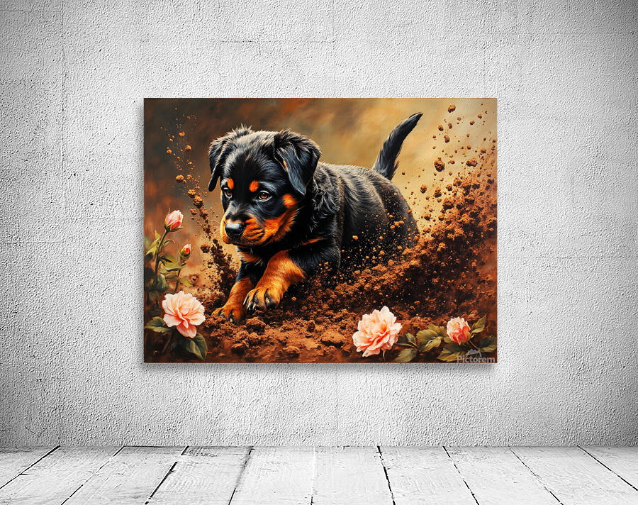 Happy Muddy Puppy Admires Digging Work Wall Preview