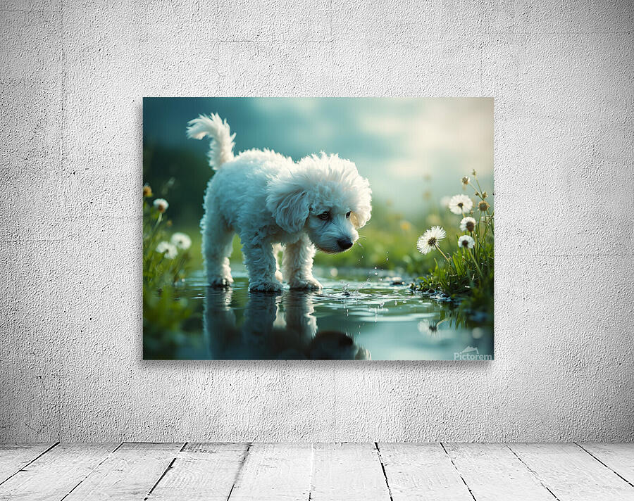Poodle Puppy Discovers Her Reflection In A Puddle Wall Preview