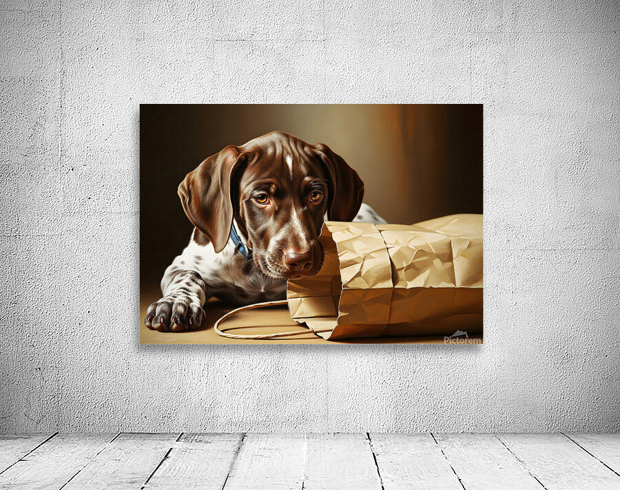 German Shorthaired Pointer Puppy Discovers Shopping Bag Wall Preview