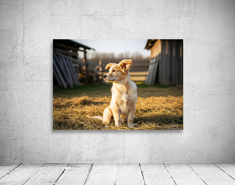 Sleepy Golden Retriever Puppy Rests In Cozy Haystack Wall Preview