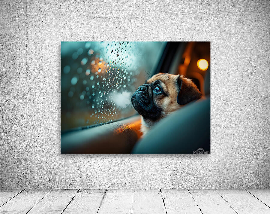 Pug Puppy Watches First Rainstorm From Car Window Wall Preview