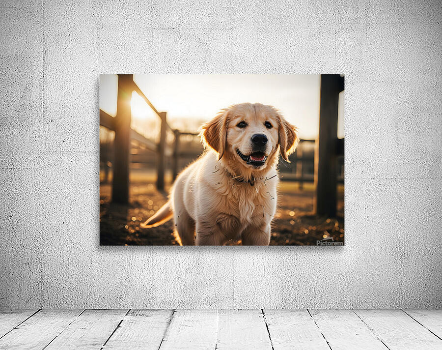 Golden Retriever Puppy Discovers Farm Haystack Adventure Wall Preview