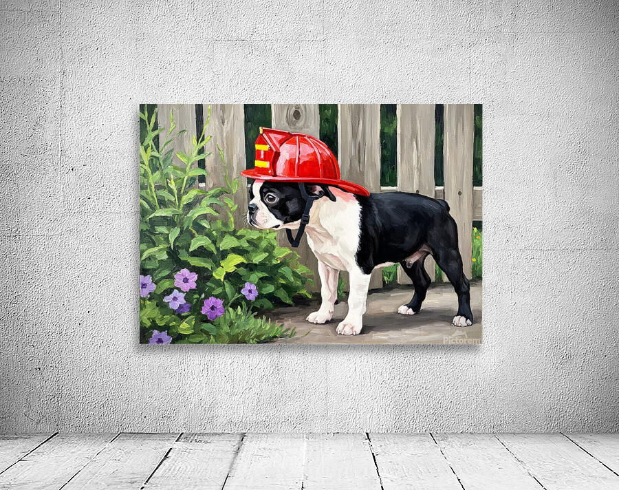 Boston Terrier Puppy Dreams Of Being A Brave Firefighter Wall Preview