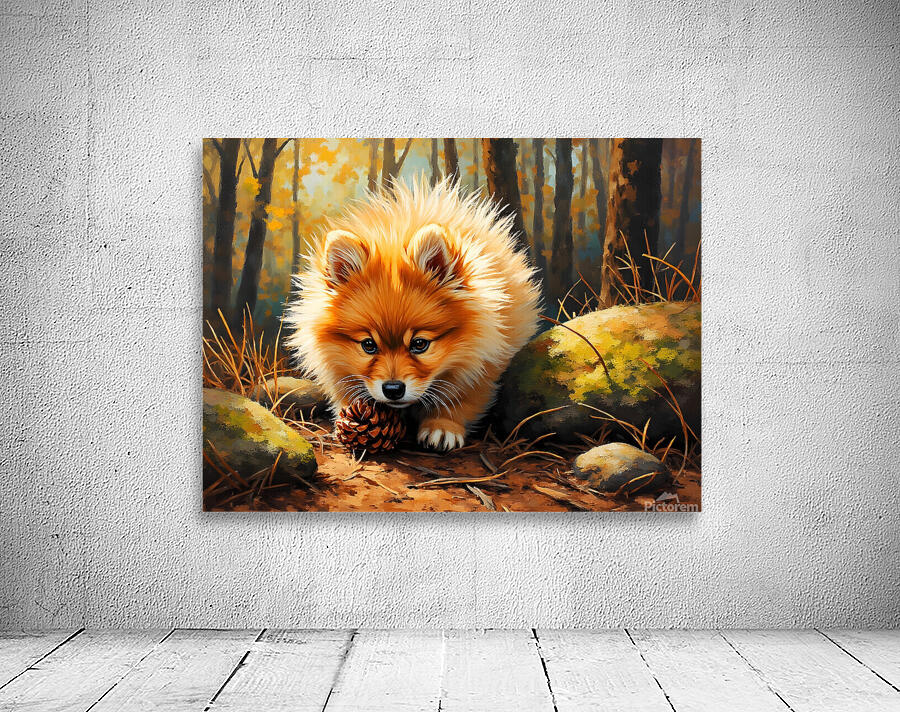 Pomeranian Puppy Discovers Pinecone In Forest Wall Preview