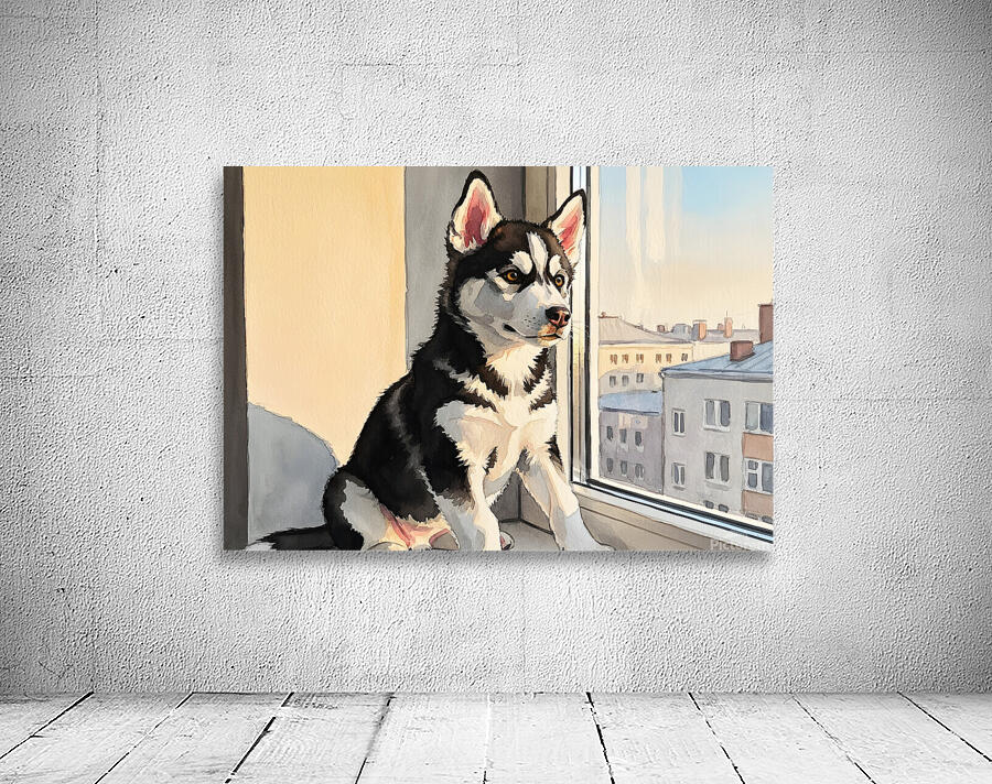 Sleepy Husky Puppy Naps On Cozy Windowsill Wall Preview