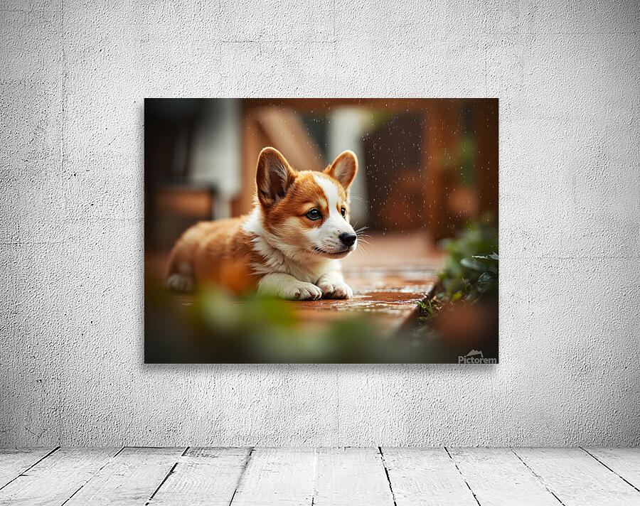 Corgi Puppy Takes Shelter From Heavy Rain Wall Preview