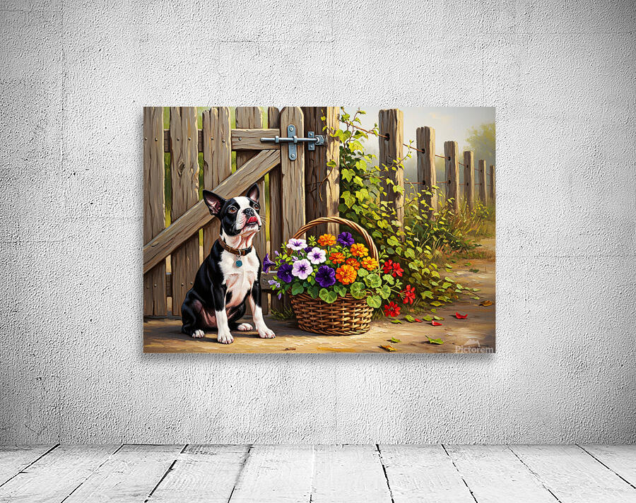 Boston Terrier Puppy Delivers Flowers To Loving Hands Wall Preview