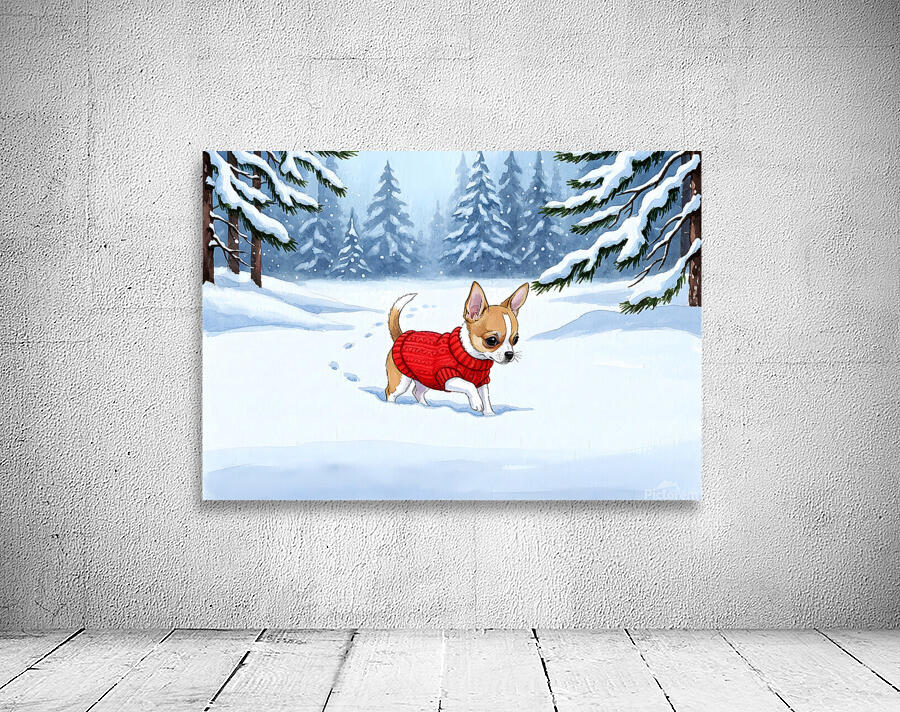Chihuahua Puppys First Winter Day In Red Sweater Wall Preview