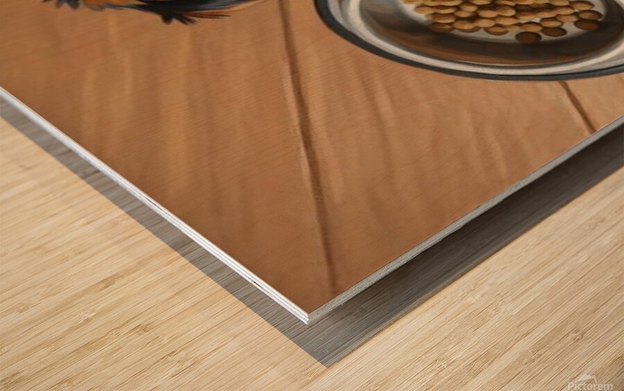 Apologetic Brown Yorkshire Terrier Puppy With Messy Bowl Impression sur bois