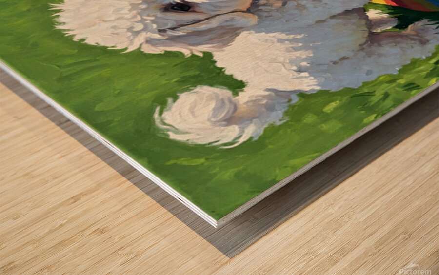 Bichon Frise Puppy Discovers Picnic Spread Impression sur bois