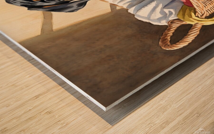 Puppy Cane Corso Discovers Cozy Laundry Basket Wood print