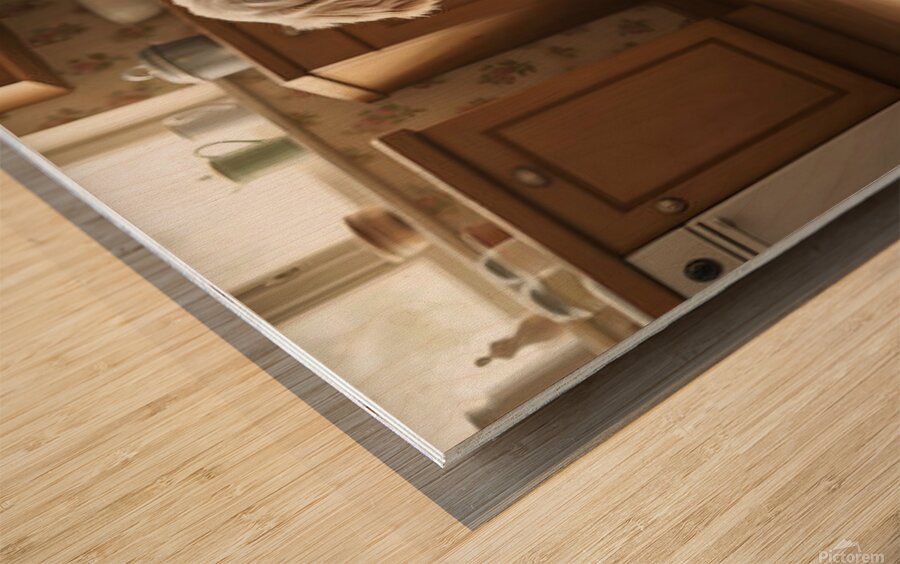 Hopeful Puppy After Kitchen Adventure Ends Wood print