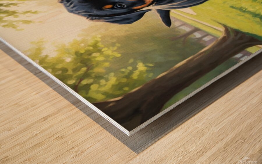 Young Rottweiler Puppy Explores The Park Alone Impression sur bois