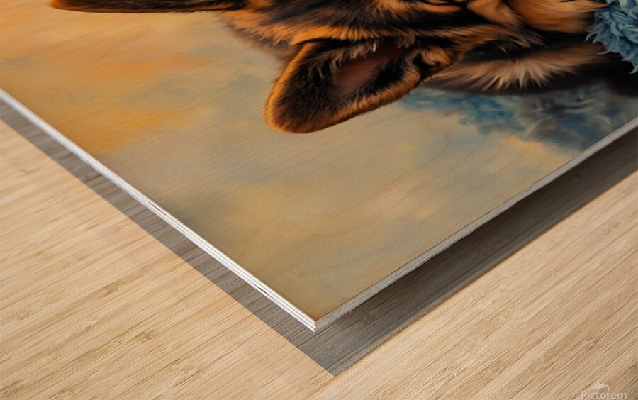 German Shepherd Puppy Snuggles With Golden Friend Impression sur bois