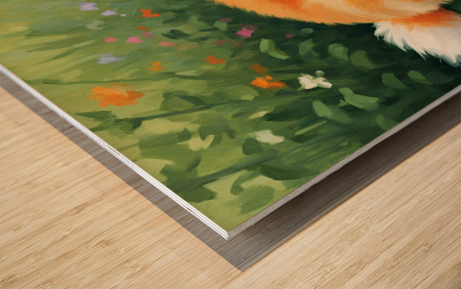 Satisfied Pomeranian Puppy After Playtime Impression sur bois