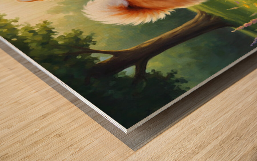 Pomeranian Puppy Discovers Perfect Stick Impression sur bois