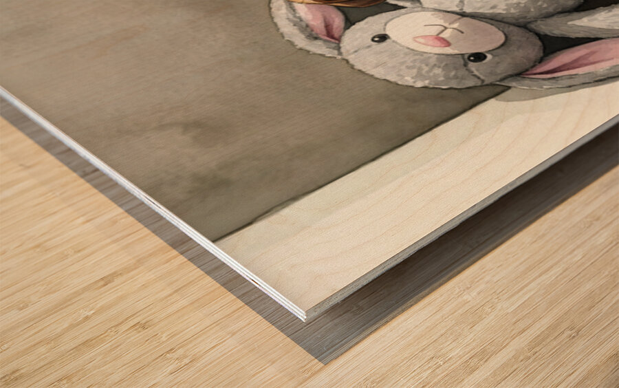 Bulldog Puppy Naps With His Beloved Rabbit Friend Impression sur bois