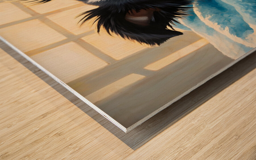 Border Collie Puppy Discovers Cozy Blanket Fort Wood print