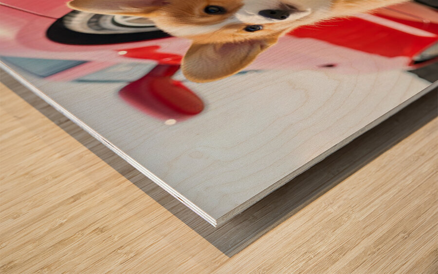 Clean Corgi Puppy After Successful Car Wash Impression sur bois