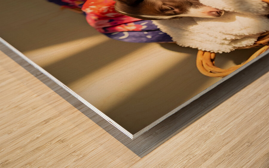 German Shorthaired Pointer Puppy Discovers Cozy Basket Impression sur bois