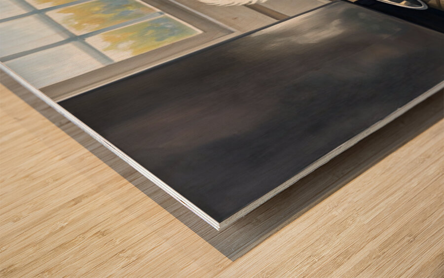 Bichon Frise Puppy Discovers Empty Food Bowl Wood print