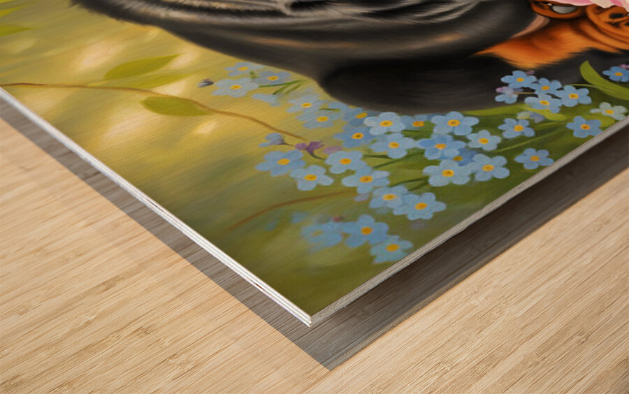 Sleepy Rottweiler Puppy Rests In Flower Bed Wood print