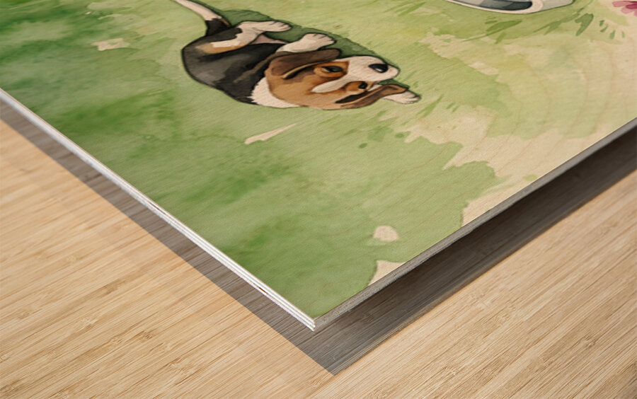 Happy Beagle Puppy After Drinking Water Impression sur bois