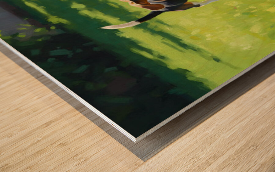 Beagle Puppy Runs To Join Sibling Playtime Fun Wood print