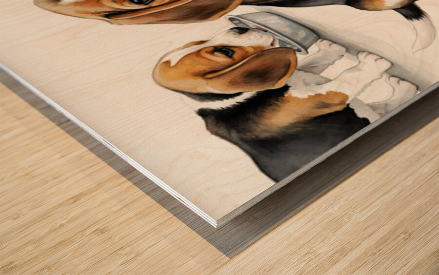 Beagle Puppy Satisfied After Drinking Water Wood print