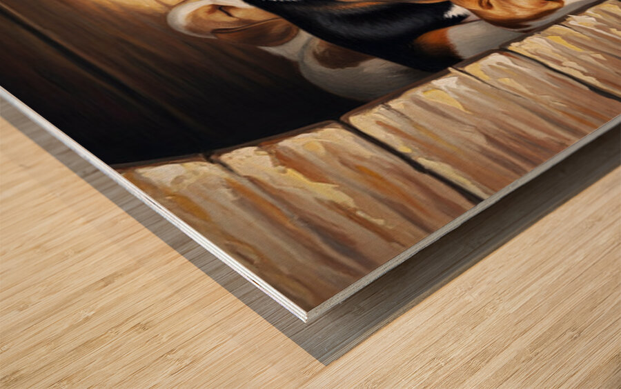 Beagle Puppy Sleeps Peacefully With Puppy Pile Impression sur bois