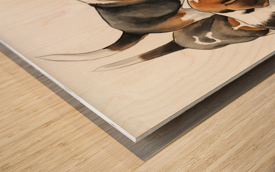 Beagle Puppy Approaches The Crowded Water Bowl Wood print