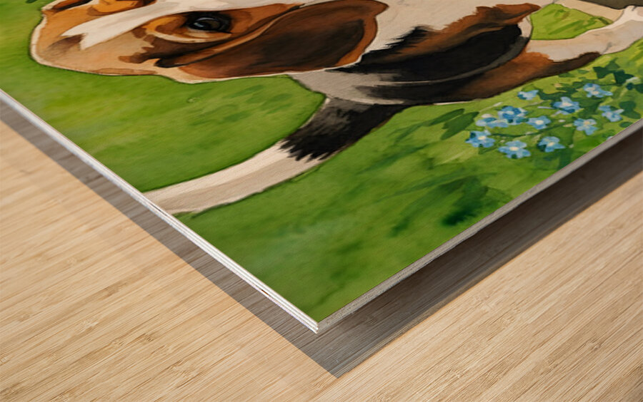 Little Beagle Puppy Discovers Water Bowl Wood print