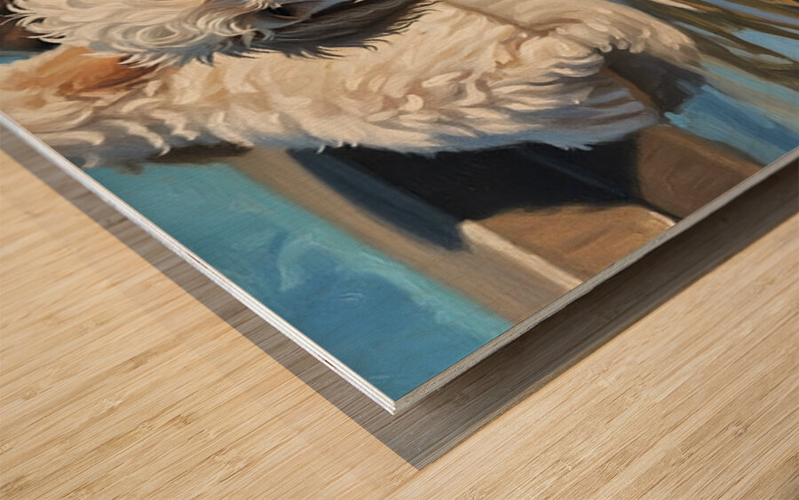 Poodle Puppy Cooling Off In A Pond Wood print