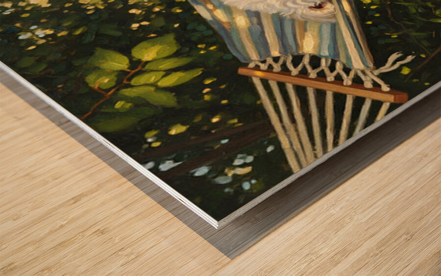 Poodle Puppy Naps In Hammock Impression sur bois